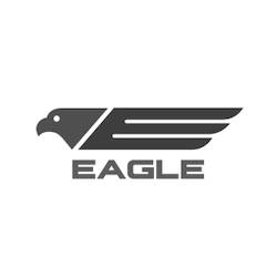 Logo of a stylized black eagle in profile with outstretched wings, on a white background. The word EAGLE is written in bold capital letters beneath the design.