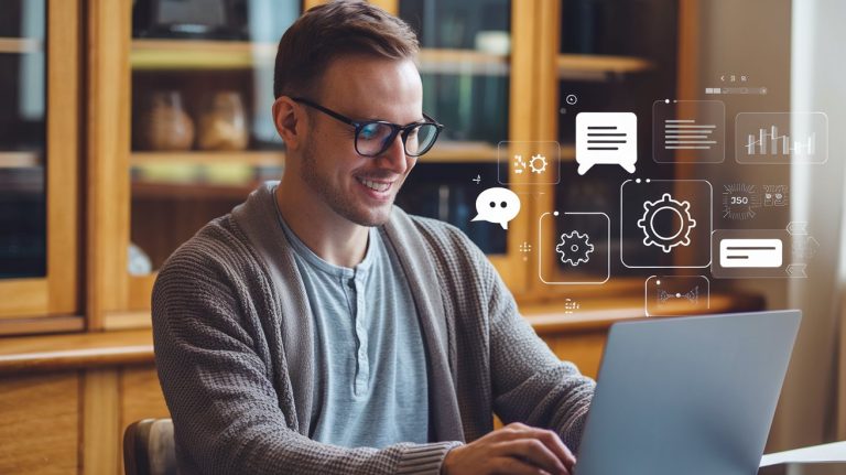 Man at computer learning how to write AI prompts for ChatGPT and Claude.ai